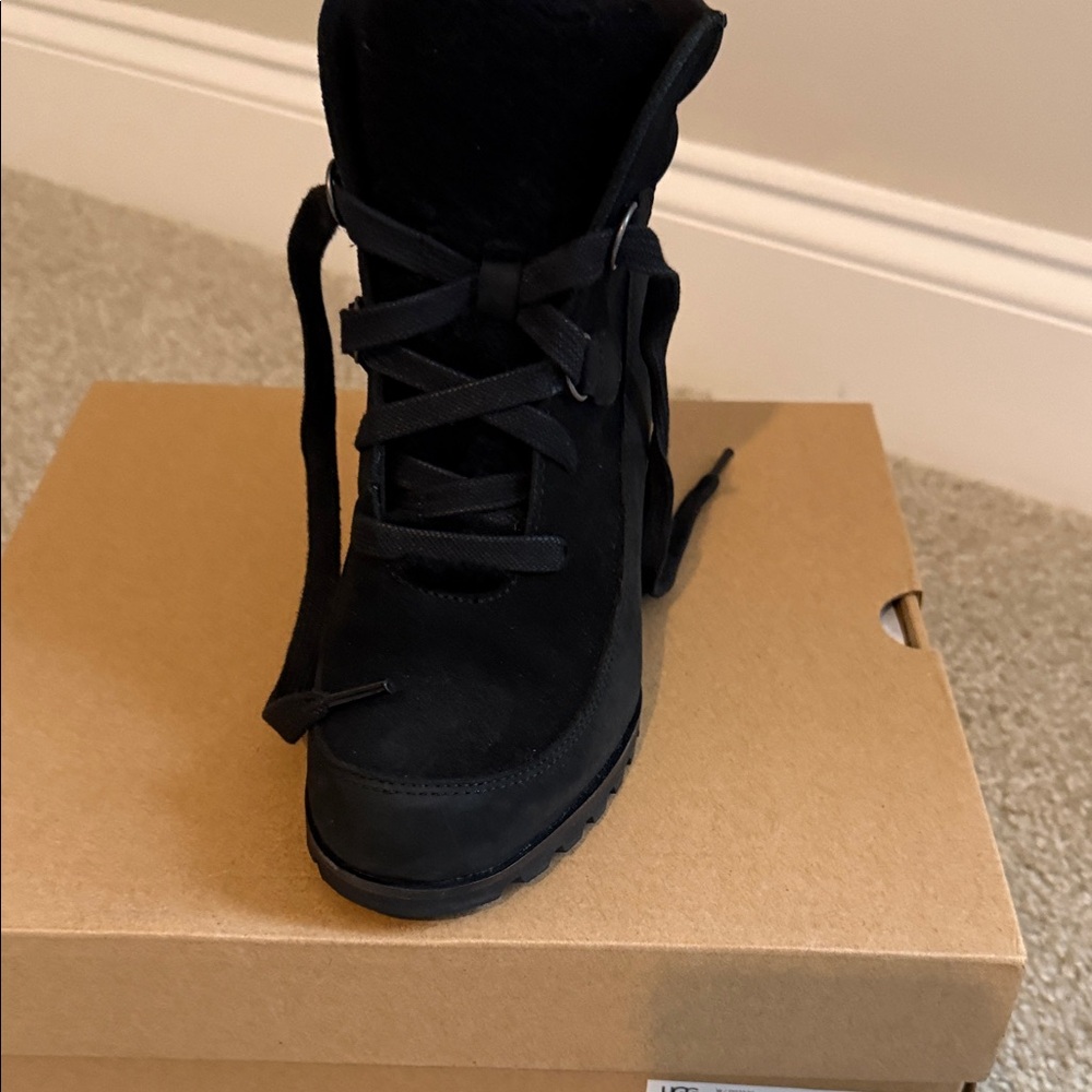UGG Black Lace-Up Wedge Boots - Picture 3 of 7